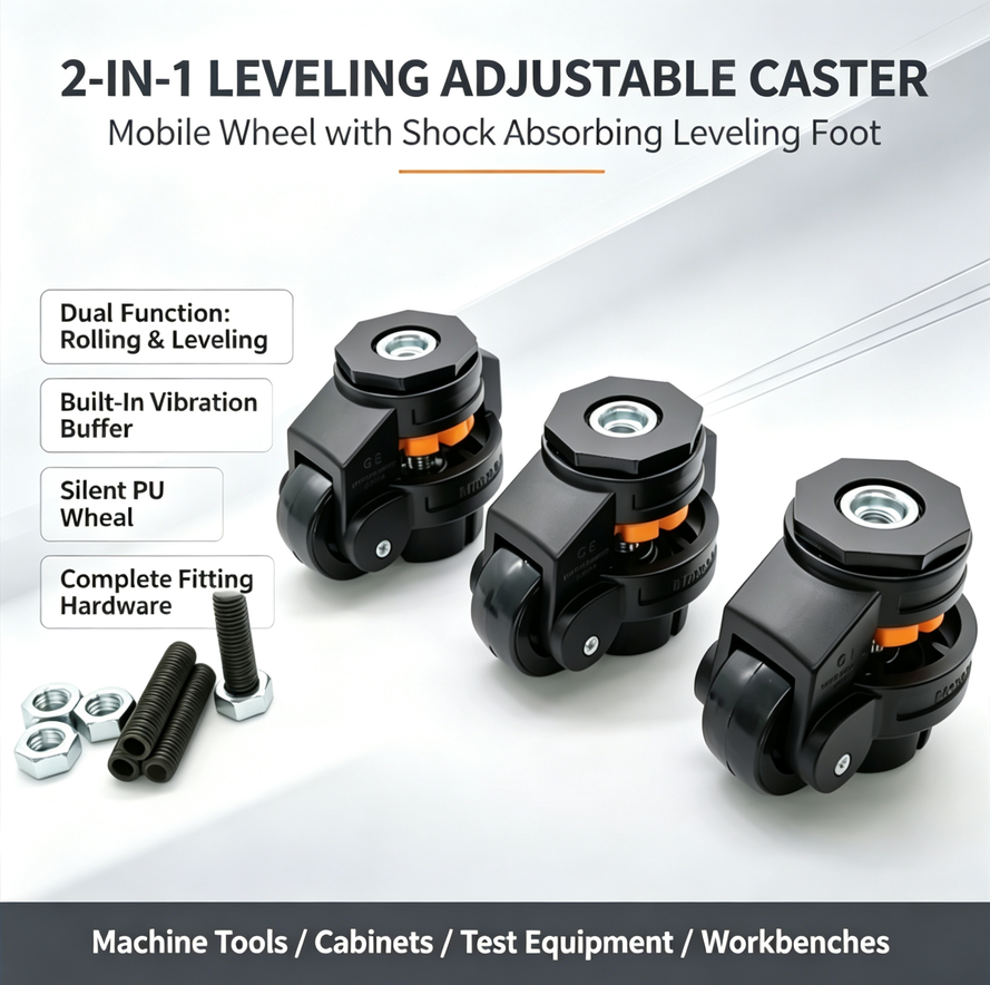 Leveling Adjustable Caster Wheel Heavy Duty 50kg Load Capacity Retractable Swivel Casters for Industrial Machine Cabinet
