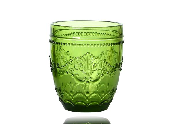320ml Green Embossed Colored Crystal Wine Goblet Glasses For Home Deco, Antique Drinking Glass