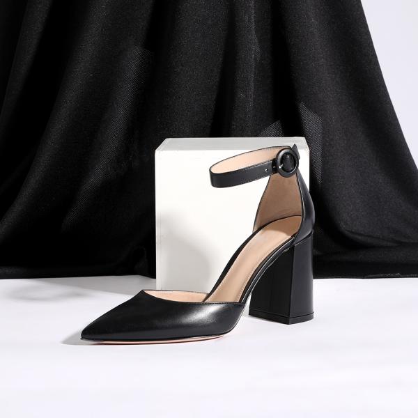 Square Heel Tan Ankle Strap Shoes , 8cm Ankle Strap Ladies dress Shoes