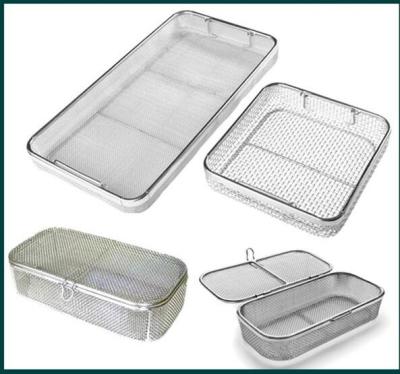 Medical Grade Stainless Steel Mesh Tray With Drop Handles For Washing Or Sterilization