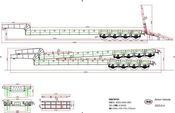 4 Axles 100 Tons Heavry Duty Lowboy Truck Semi Trailer/Low Bed/Lowbed Gooseneck Removeable/Lowbed Trailer