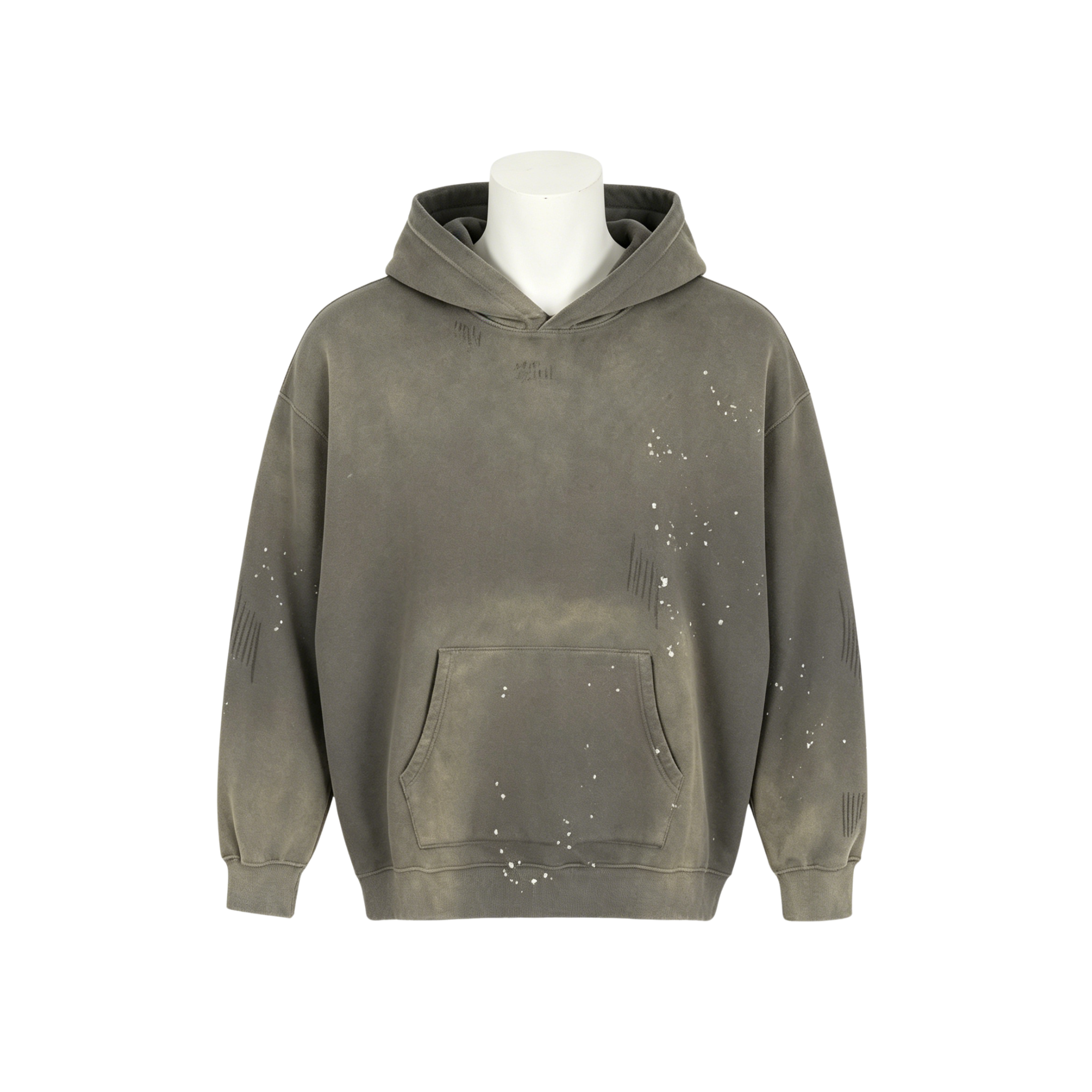 Men’s Washed Paint-Splatter Hoodie 350-400G Oversized Streetwear Casual Pullover Sweatshirt