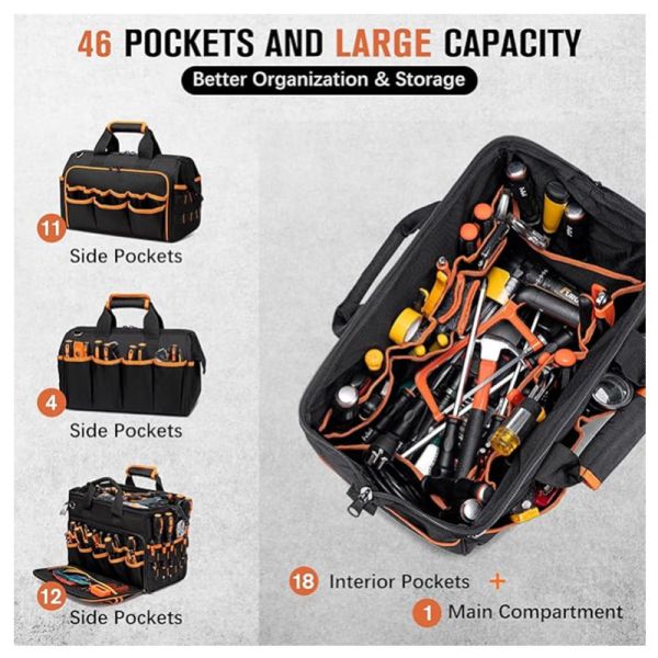 In Stock New Style 17Inch Heavy Duty Zipper Closure Thickened Wear Resistant Oxford Cloth Portable Storage Tool Bag