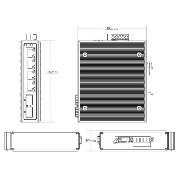 Fanless 6 Port Gigabit Industrial Managed PoE Switch With SFP Fiber Ports