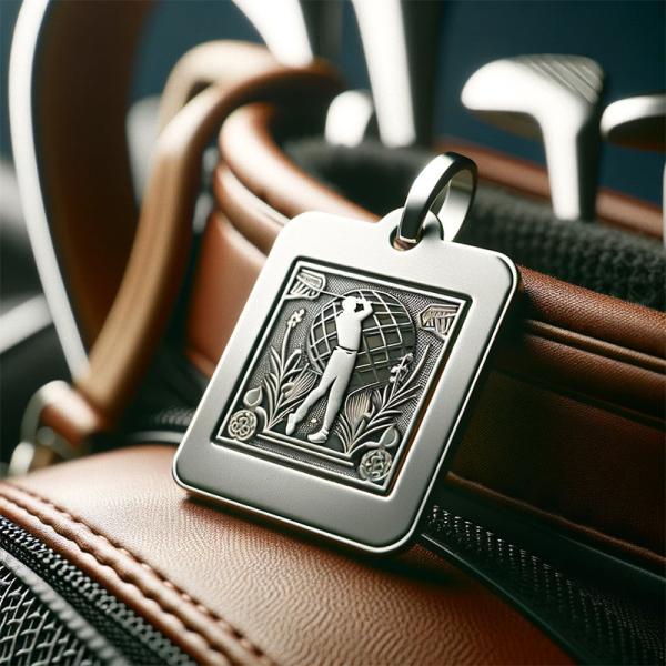 Custom Golf Bag Tag Circle Shape with Gold Plating and Leather Strap Prevents Fading