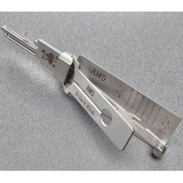 Original Lishi 2en1 Ganzúas AM5 Llaves en Blanco de Acero Inoxidable Plateado para Candado Americano AM5 Decodificador