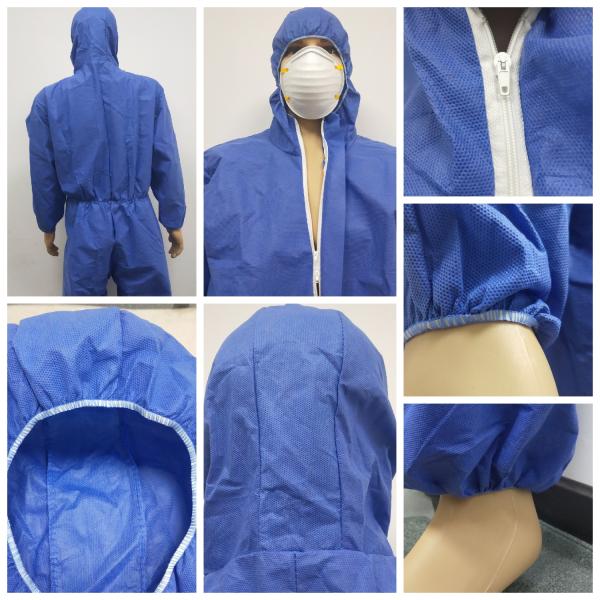 Sms Breathable White Blue 50gsm 55gsm Disposable Coveralls Suit