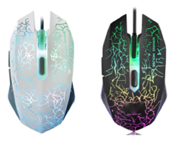 Souris de jeu filaire ETEK, 2400 DPI, 6 boutons, lumière RGB colorée, interface USB, câble de 1,5 m ((Noir, Blanc)