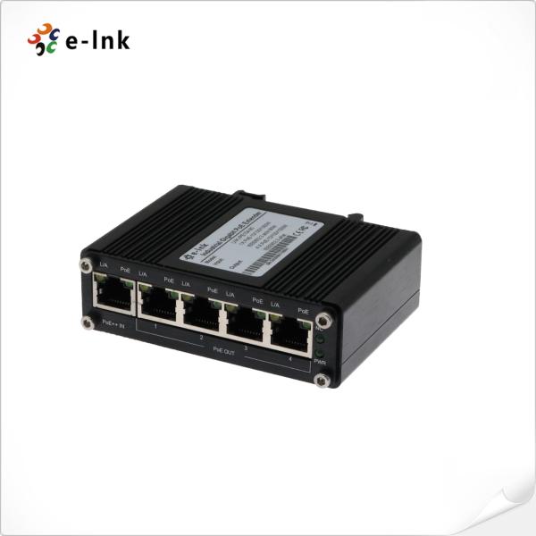 Industrial 1-Port 802.3bt PoE++ to 4-Port 802.3af/at Gigabit PoE Extender