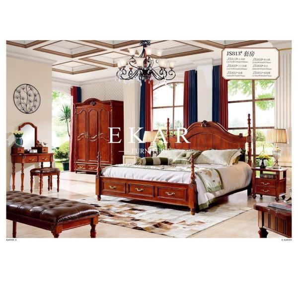 Classical Deep Color Wooden King Queen Size Bed Bedroom Furniture