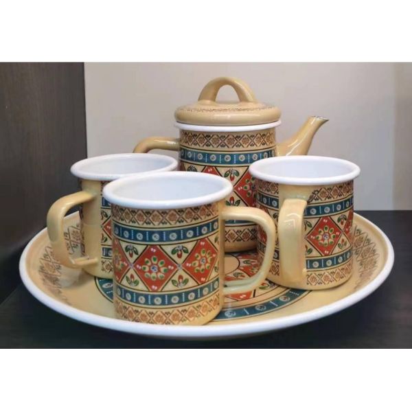 1.2L Carbon Steel Tea Pot Sets Saudi Turkish Type Tableware Sets Double Coating