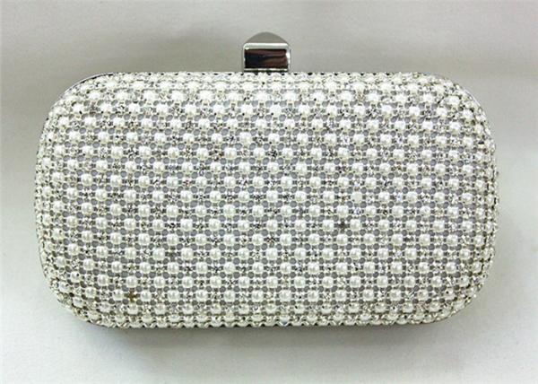Trendy Pearl Bead Mesh Evening Bags Hard Case For Wedding Party