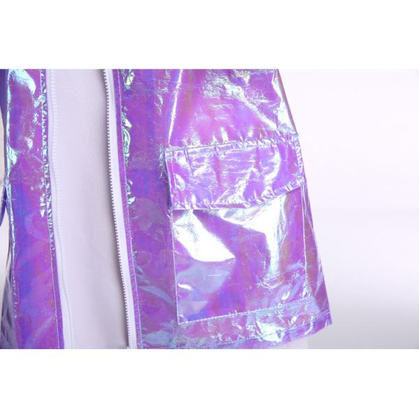 Wholesales fashion design metallic women holographic rain coat