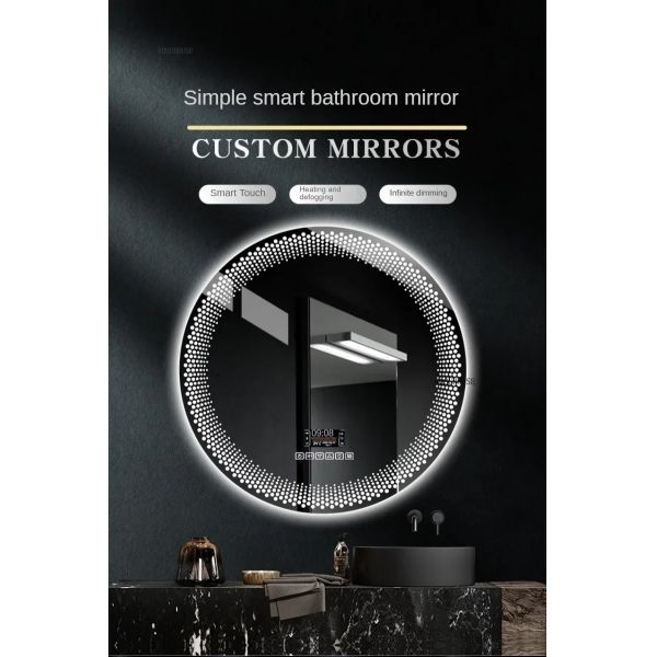 Simple flameproof Led Smart Touch Screen Anti-fog Round Sensor Mirror with Light(WH-MR-101)