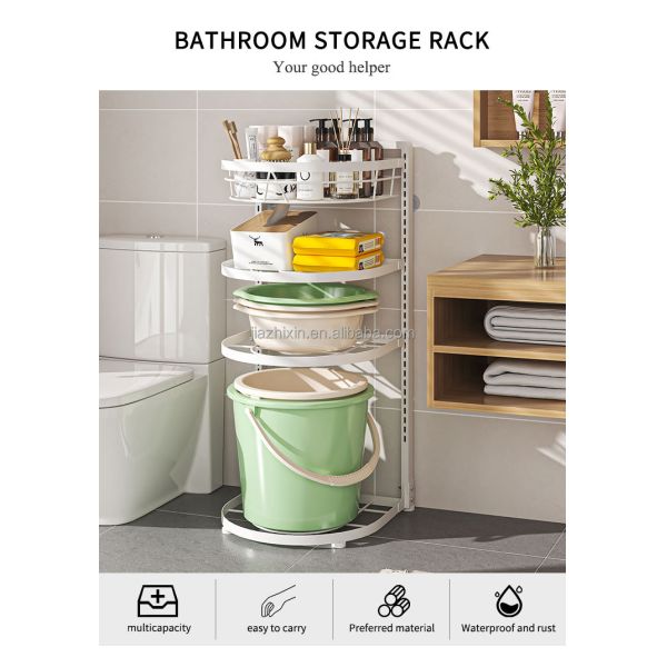Steel Kitchen Rack Bathroom Shelf Save Space Floor Standing Storage Multi-layer Shower Caddy Organizer Large Capacity Adjustable
