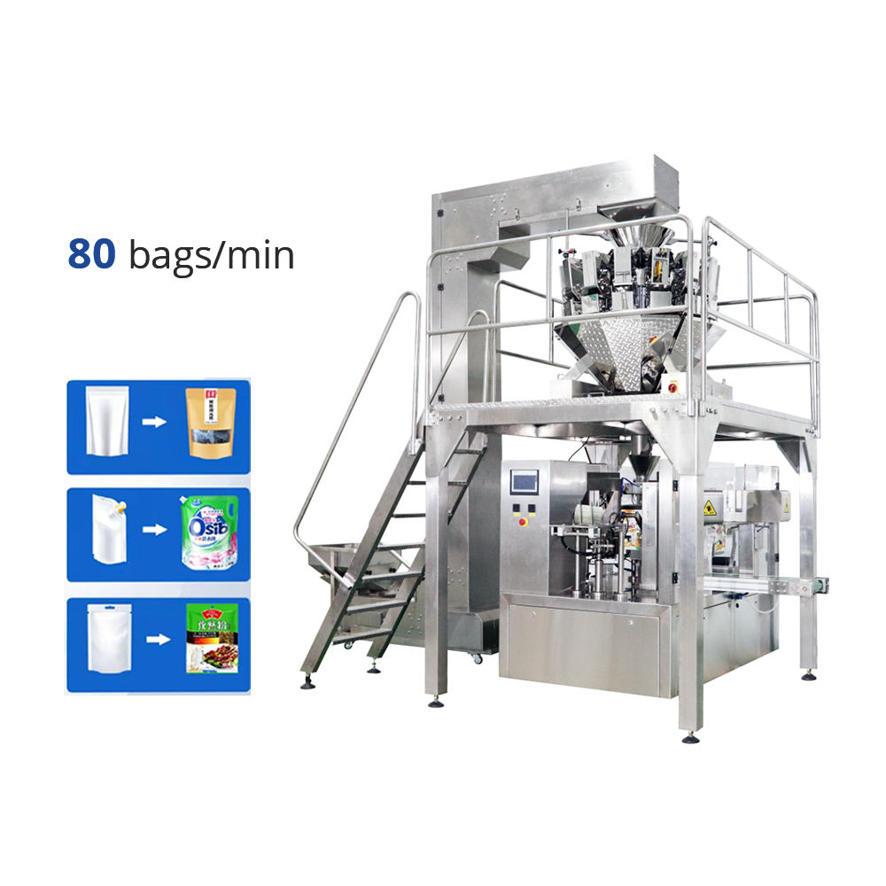 Máquina de llenado de bolsas con cremallera prefabricadas PLC Motor eléctrico central Engranaje para café en polvo, alimentos, bebidas y productos químicos