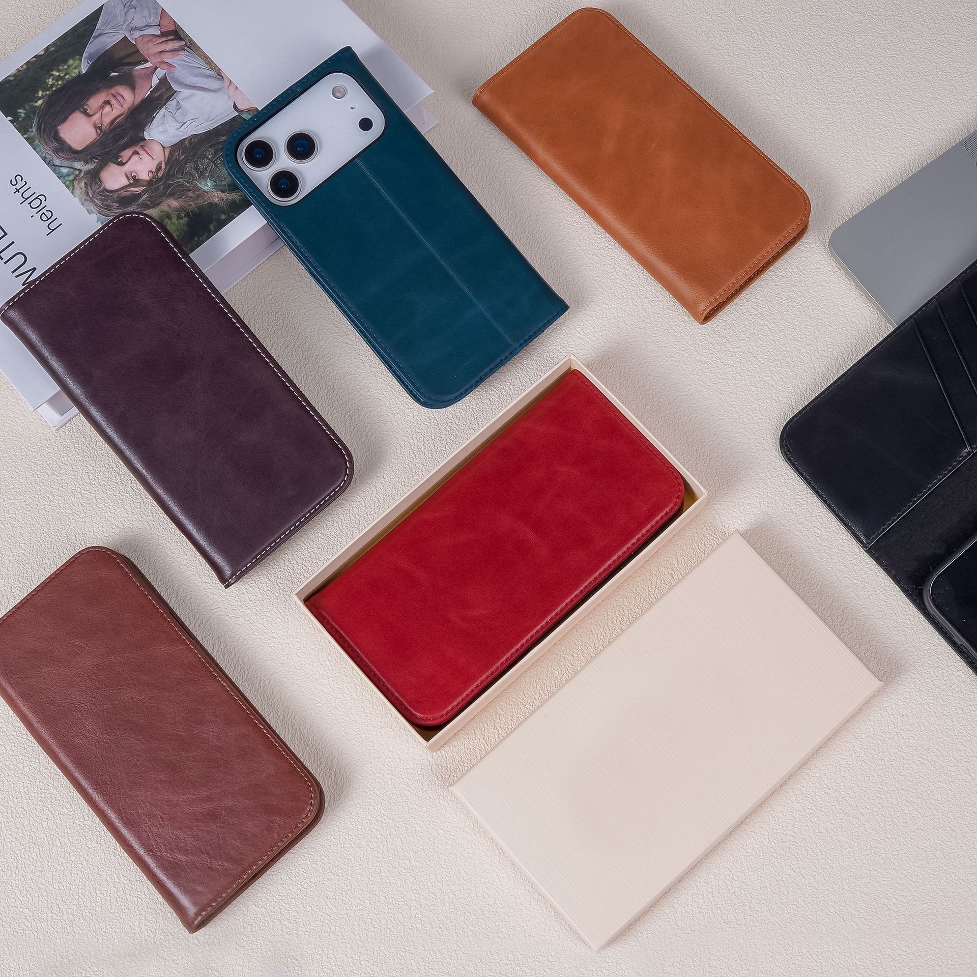 For Laudtec Flip Leather Mobile Phone Cases for 17 Air 16 15 Pro Max Simple Business Shockproof Back Cover Wallet Card Shell Wholesale OEM/ODM/Private Label