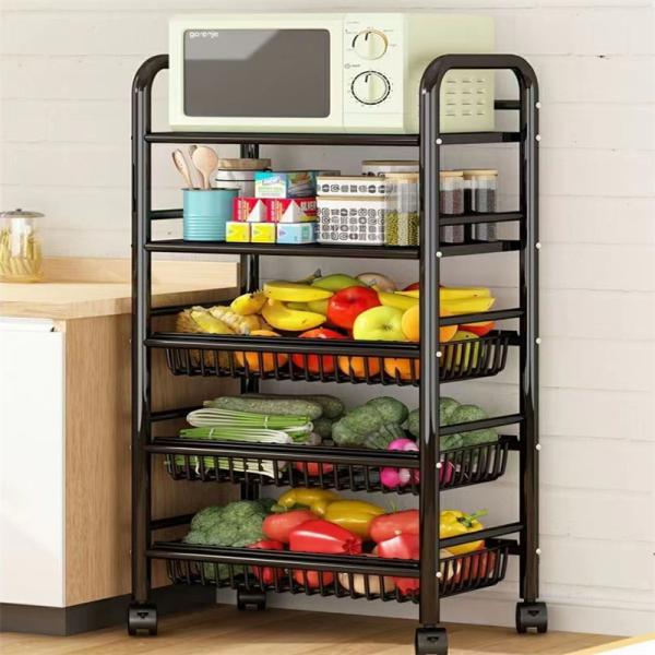 5 Tier Non-folding Rack Kitchen Storage Organizer with Stable Rotating Rolling Design