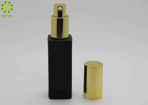 30ml 50ml Matte Black Square Serum Glass Bottle With Custom Gold Aluminum Pump Cap