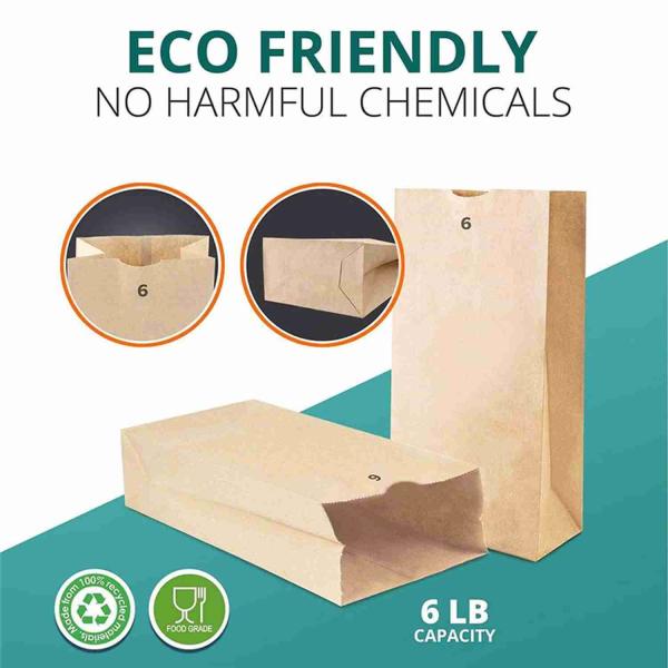 6 LB 5 LB Paper Snack Bags Grocery Brown Paper Bags Square Bottom
