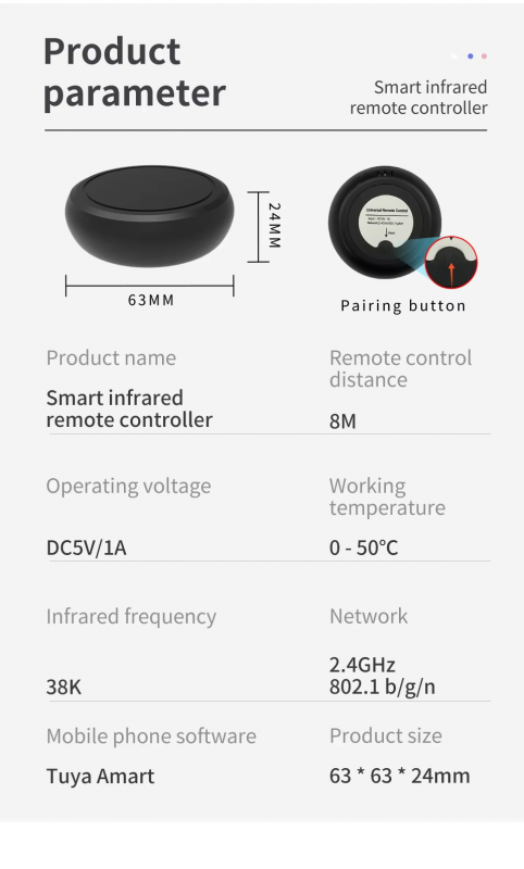 OEM/ODM Smart IR RF Hub, Tuya White Label Universal Remote Control for Smart Home Hotel HVAC System Integration