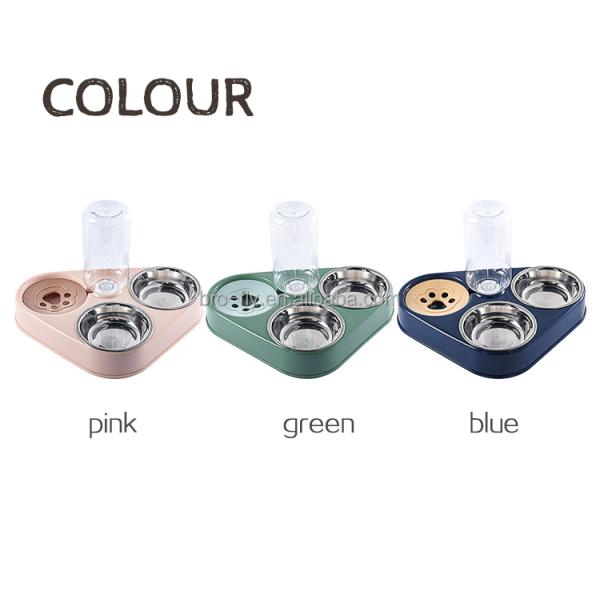 Large Small 3 in 1 Raised Pet Feeder 2 Stainless Steel Bowls and Automatic Water Bowl
