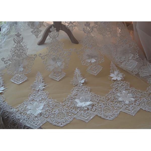 Ivory Embroidery Corded Sequin 3D Floral Lace Fabric For Bridal Wedding Dress
