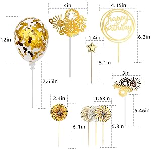 Cake Topper Decoration Set Acrylic Glitter Happy Birthday Cake Topper Confetti Balloon Paper Fans Stars Firework