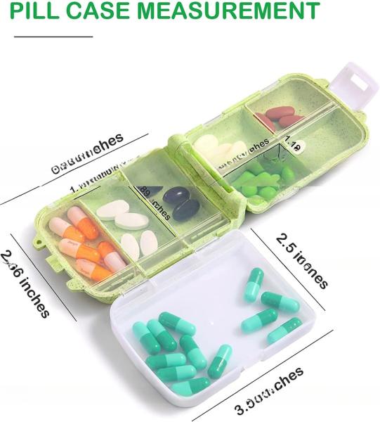 Travel Pill Organizer Moisture Proof Small Pill Box Pill Case with 8 Compartments