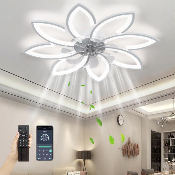 Nordic Restaurant Bedroom Living Room Frequency Conversion Silent Silver LED Ceiling Fan Lamp