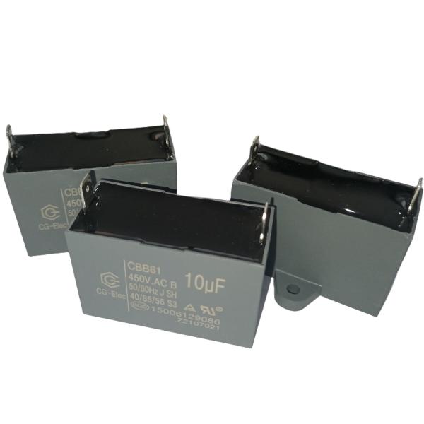CBB61 450V 10mfd condensador de ventilador industrial dois terminais de conexão rápida classe B preto S3