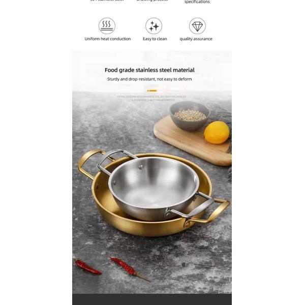 High Quality Silver Stainless Steel Cooker Flat Bottom Cooking Fry Pot Mini Seafood Pot Paella Pans