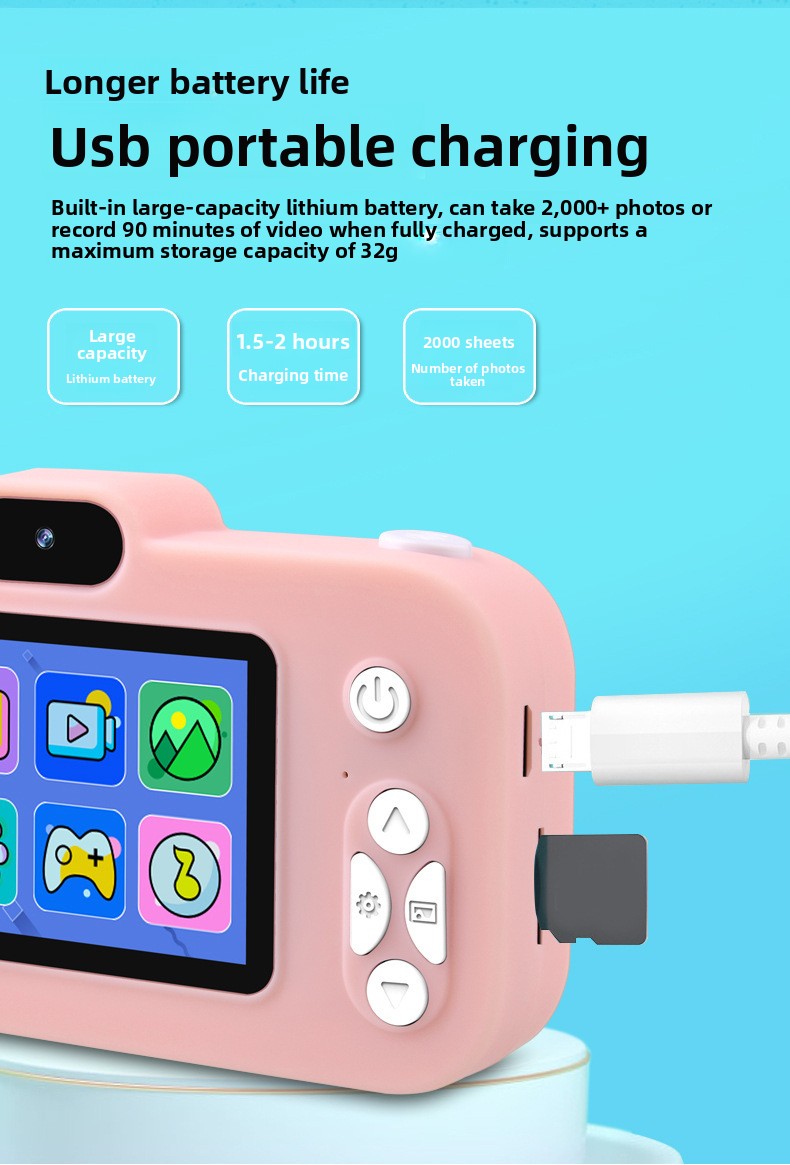 New Cartoon Children's Camera Capable Recording Full HD Video Dual-camera SLR Digital Camera Toy MicroSD Plastic Body 8x Filter