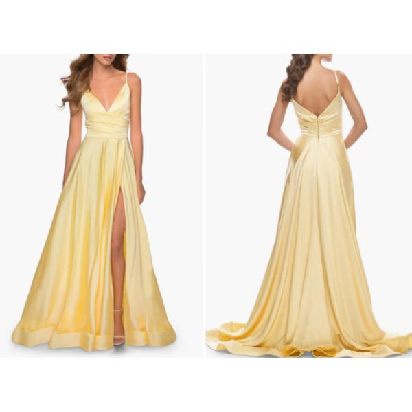 Excellent Sleeveless Royal Blue Satin Long Evening Dress Front Split Slit Spaghetti Straps Sweep Train A-Line Ruffles
