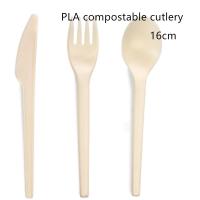 Grupo de madeira biodegradável da cutelaria dos utensílios de mesa da faca de madeira descartável da forquilha da colher