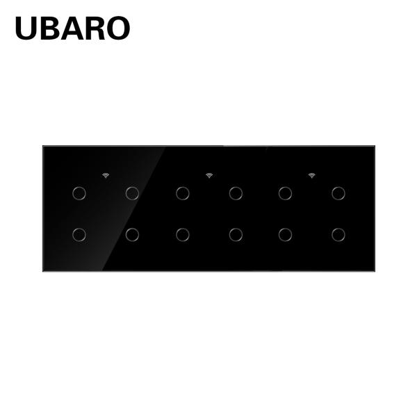 228*86mm Eu Standard 10A Tuya Smart Switch 12 Gangs Tempered Glass Panel Light Switch App Manual Control