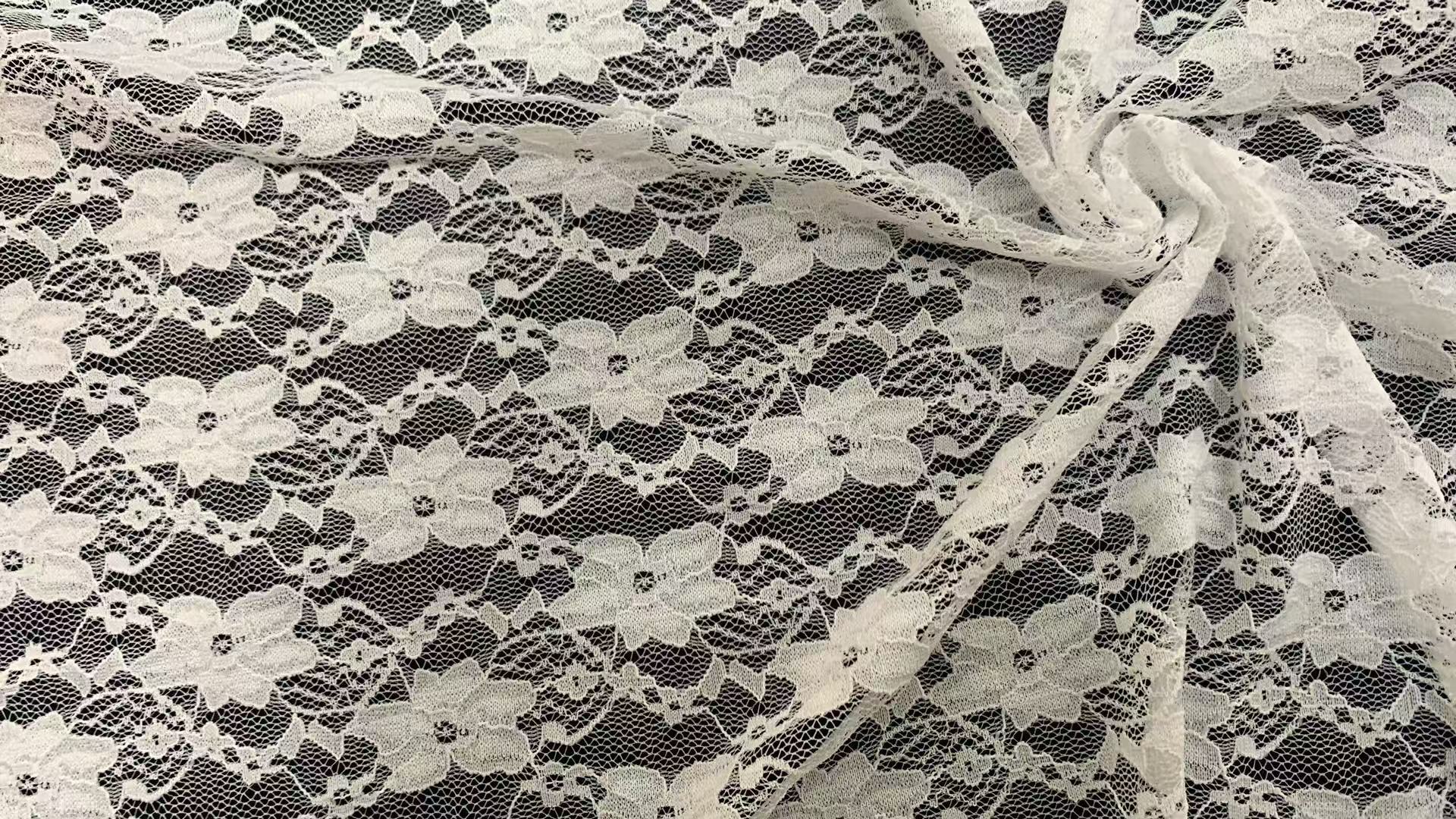 Stretchy Nylon Spandex Lace Fabric with Large Blooming Floral Motifs and Breathable Mesh for Dresses and Lingerie