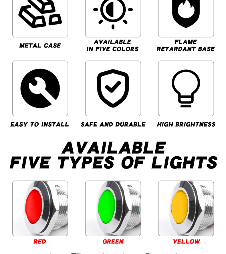 Signal Indicator Light 16mm Professional Led Indicator Light 150mm Wired IP65 Waterproof Color Optional
