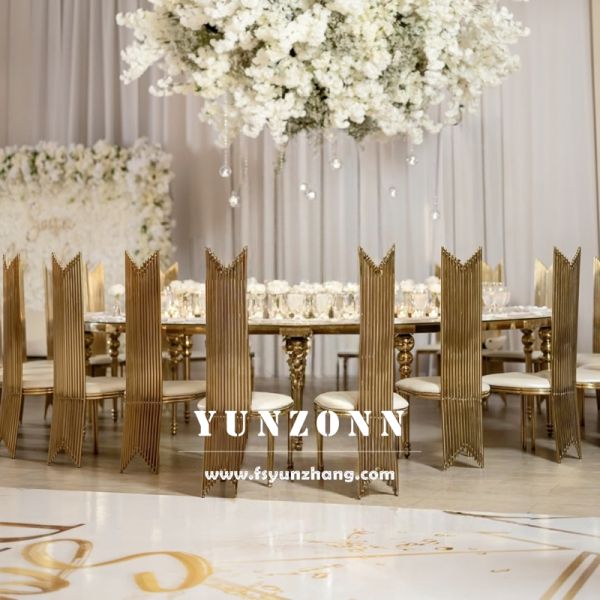 Events Furniture Stainless Steel Gold Frame White Pu High Back Wedding Dining Party Event Banquet Chair for Sale