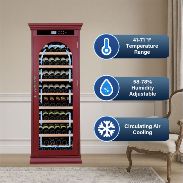 Solid Wood Kitchen Wine Cooler with Smart Digital Control Panel Locking Door and Tempered Glass LED Light