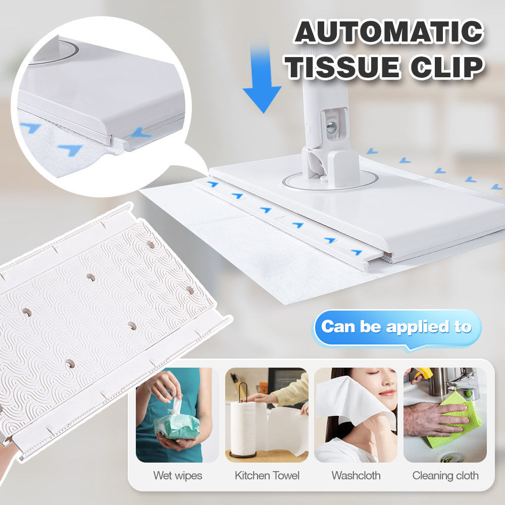 Automatic Clamping Mop Snap Grip Hands-Free Disposable Wipe Flat Mops