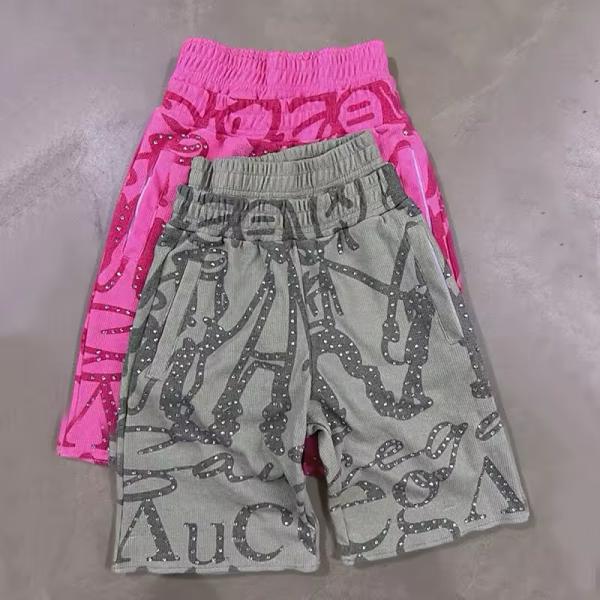 OEM Fashion Double Waist Rhinestone Shorts Capri Cropped Pants Streetwear Screen Print High Quality Cotton Low Price Custom