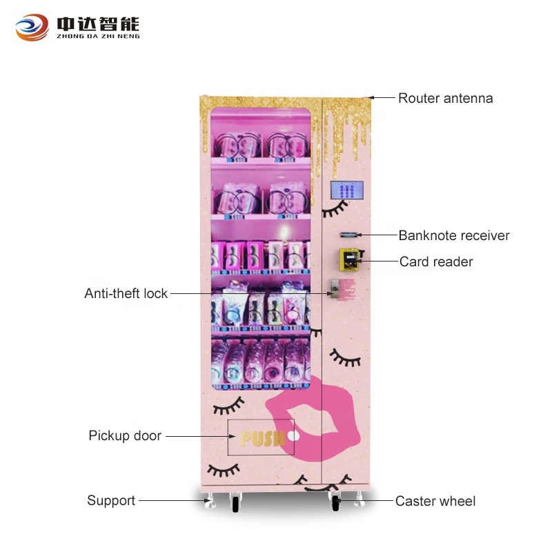 Zhongda Custom Design Pink Small False Lashes Hair Bundles Wigs Beauty Vending Machine in Shopping Mall
