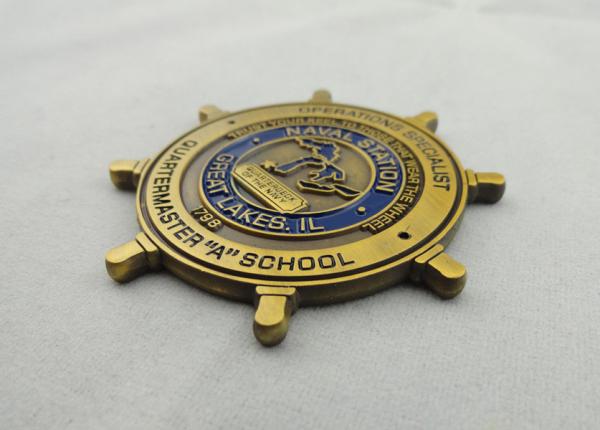 Double Sided Copper, Iron, Brass Quarterdeck Coin with Soft Enamel, Antique Gold Plating