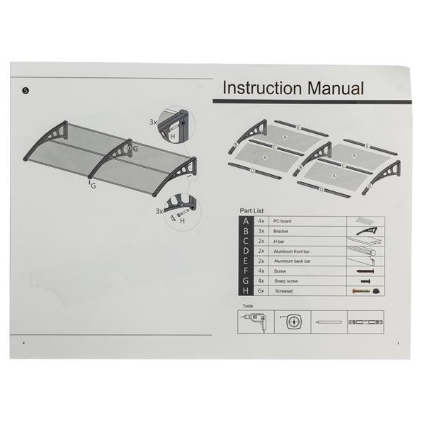 Soundproof 200x100 Canopy Rain Cover , Polycarbonate Porch Canopy Black Holder