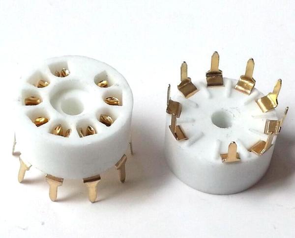 Gold plated 9Pin ceramic Vacuum tube Socket PCB Mount for 12AT7/ECC81 12AU7/ECC82 12AX7/ECC83 6DJ8 EL84
