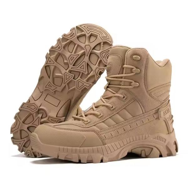 Botas de couro respiráveis para caminhadas ao ar livre Homens Botas de estilo camuflagem de segurança para treinamento de combate e esportes ao ar livre