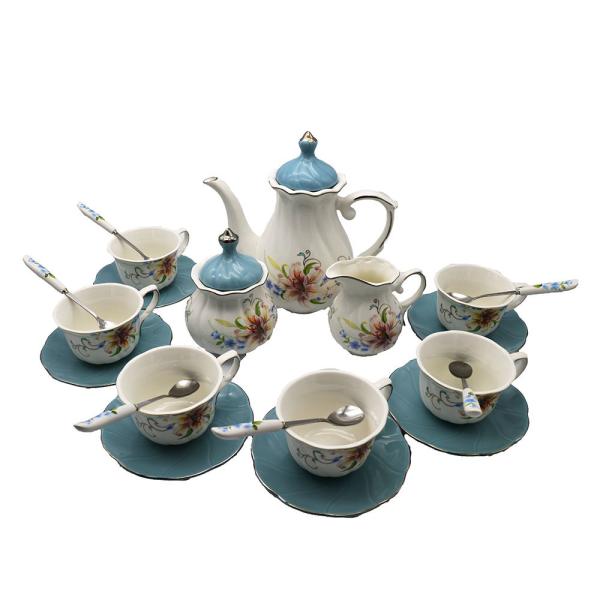 Charming Floral Theme Chinese Porcelain Tea Set in White Color Perfect for Wedding Gifts 23*22/15*10/6.5*14.5/11*12.5cm