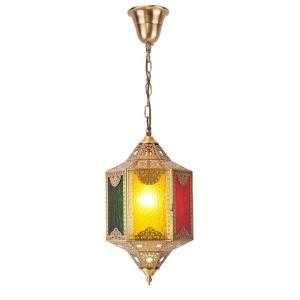LED Copper Chandelier Decorative Lamps in Moroccan Style with Stained Glass Body