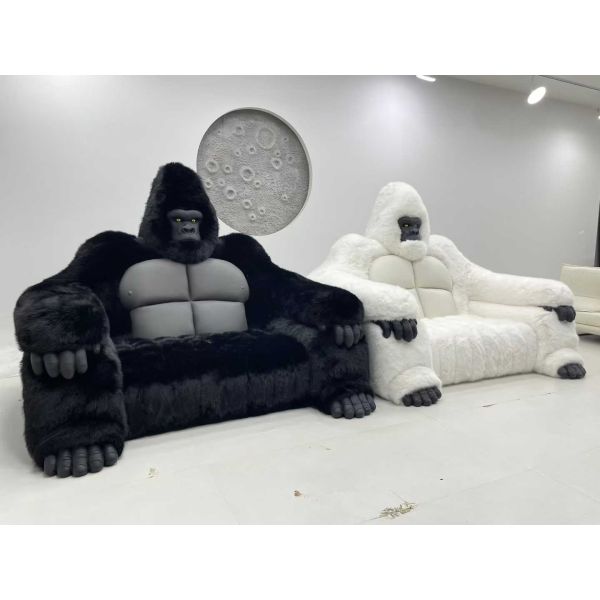 Plush Gorilla Sofa Steel Frame Genuine Leather Convertible Chesterfield Modern Design Creative Art Chair Comfortable